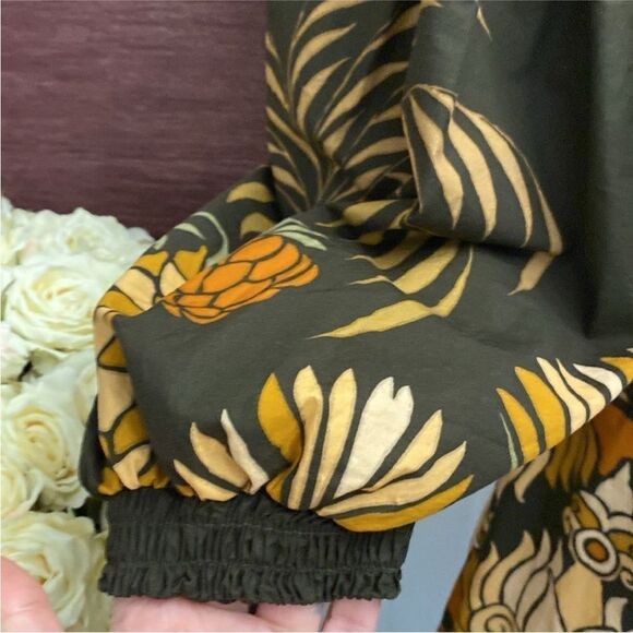 Johanna Ortiz Elegant Brown and Orange Patterned puffy sleeves mini Dress, US8 - Picture 8 of 14